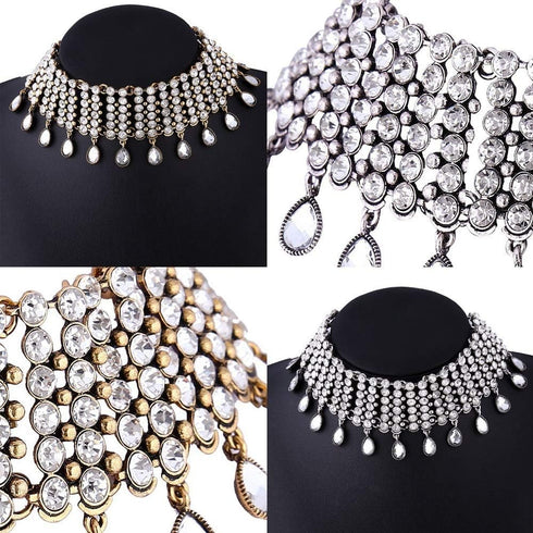 Sexy Shining Crystal Full Rhinestone Choker Necklace Water Drop Pendant Necklace Statement Necklaces Wide Collar Necklaces for Lady Party Jewelry ...
