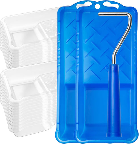 Mister Rui Paint Tray, 2 Inch Paint Tray with Liners, 22 Pack, Disposable Paint Roller Trays with Roller Frame, Plastic Paint Tray Liners, Small P...