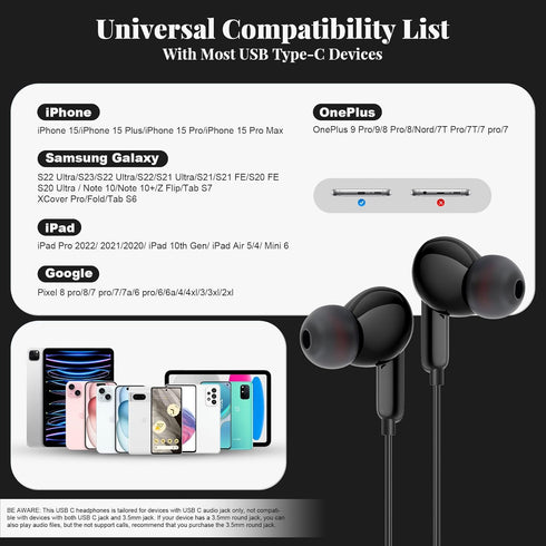 USB C Headphones, Type C Earphones for Samsung S24/ S24 Plus/ S24 Ultra Wired Earbuds with Microphone Volume Stereo in-Ear Control Earphone Compat...
