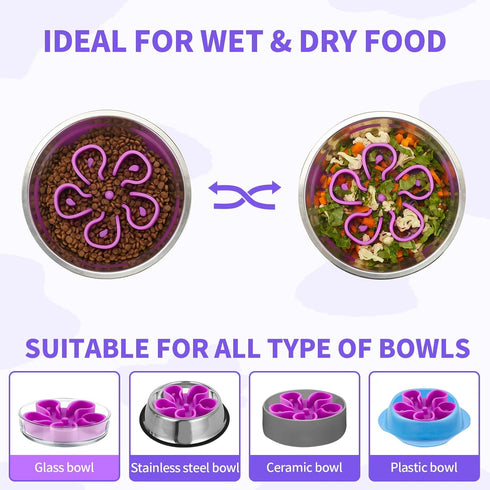 Slow Feeder Dog Bowls Insert, Bestalk Soft Silicone Slow Eating Dog Bowl Insert with Suction Cups for Small, Medium and Large Dogs(Purple S)...