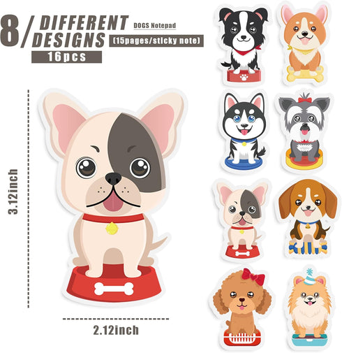 16 Pads Dog Sticky Notes Cute Puppy Party Favors Note Pads Self-Stick Cartoon Sticky Note Pad Dog Theme Post It Notes for Dog Theme Party School O...