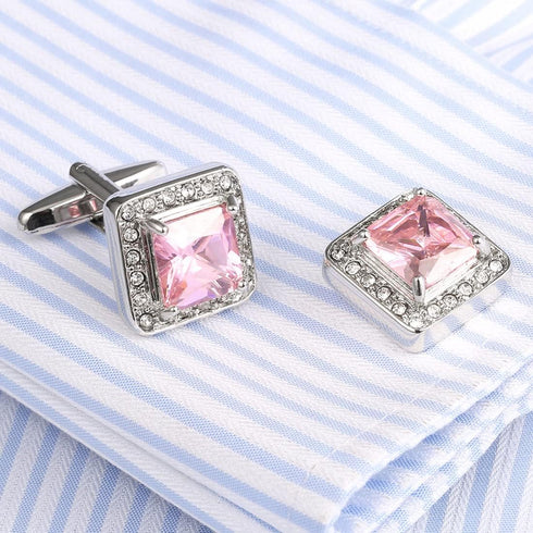 Rose Pink Crystal Cufflinks Silver tone Crystal Gem stone Cuff links YW20P...