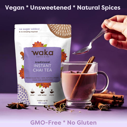 Waka Tea, Traditional Masala Chai Instant Tea, No Sugar or Milk Added and Vegan, 100% Natural Spices and Premium Indian Instant Tea, No Steeping R...