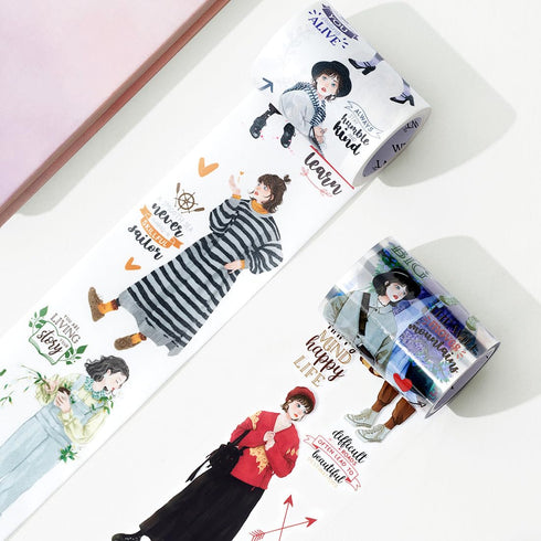 WT First Encounter Wide PET Tape, Transparent Clear Tape, Single Roll, Original Designs, Characters Modern Fashion Girls Decorative Tape, Journali...