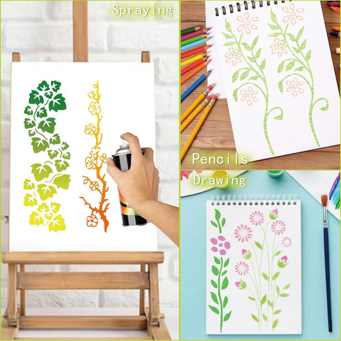 12 Pieces Leaf Vine Stencils Leaves Floral Spring Stencil Reusable DIY Crafts Drawing Templates Stencils for Painting on Wood Wall Canvas Furnitur...