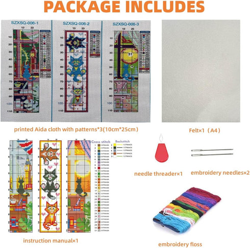3 PCS Cross Stitch Bookmark Kit,Stamped Bookmarks Cross Stitch Kits for Adults Beginners,DIY Embroidery Bookmarks Cross Stitch Kits,14CT(Cats)...