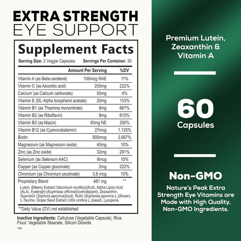 Eye Vitamin & Mineral Supplement with Lutein, Zeaxanthin, Bilberry & Zinc, Supports Eye Strain, Vision Health for Adults with Vitamins C & E, Non-...