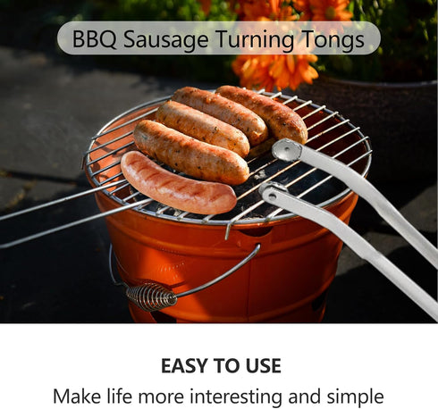 BBQ Sausage Cooking Rotating Tongs, Tongs for Grilling, Tongs for Cooking, Flip Bacon Steak Meat Sausage Vegetables BBQ Tongs, Cooking Tongs Stain...