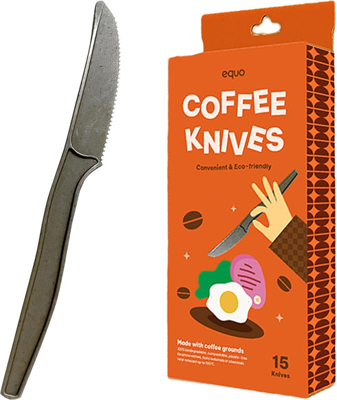 Equo Coffee Disposable Knives (Pack of 15) - Plastic-free, Home-compostable, Heat-safe Utensils for Parties, Events, Camping & More...