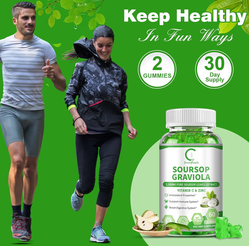 Soursop Graviola Gummies | 2,000mg Soursop Leaves Extract for Energy Boost, Digestive & Immune Support, Antioxidant Properties, Pure Soursop Fruit...