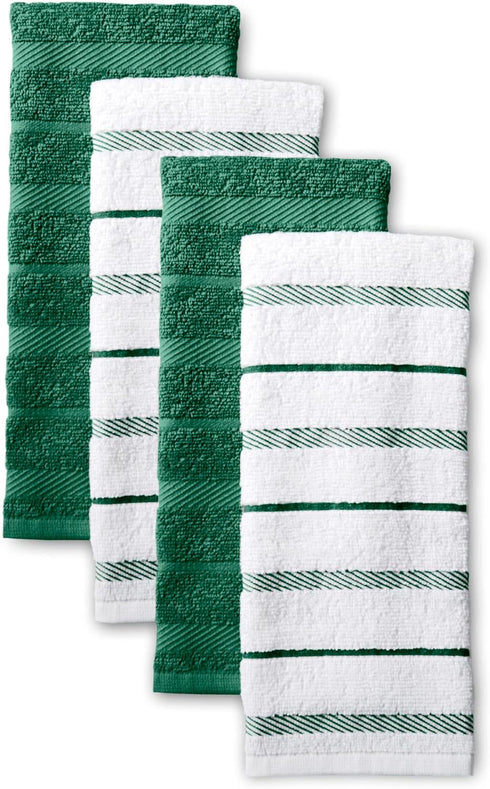 KitchenAid Albany Kitchen Towel 4-Pack Set, Dark Green/White, 16"x26"...