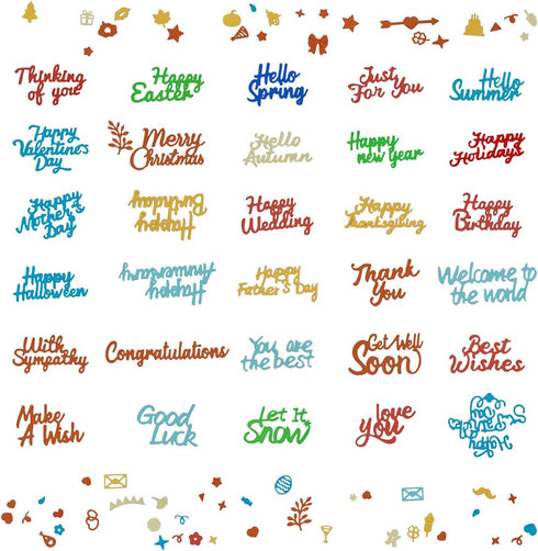 30 pcs Holiday Blessings Die Cuts, lyfLux Die Cuts for Card Making, Holiday Blessings, Good Luck, Words of Thanks, Make a Wish, Words of Welcome, ...