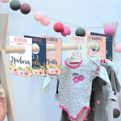 Baby Closet Size Dividers, Floral Closet Organizer for Girl, Nursery Wardrobe Divider Hangers to Arrange Clothes By Size or Age, Newborn Shower Gi...