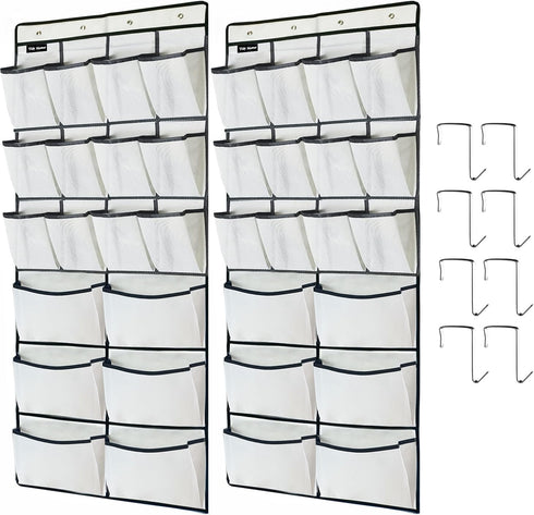 2 Pack Extra Large Hanging Over Door Shoe Organizers, 12 Mesh Pockets + 6 Large Mesh Storage Various Compartments with 8 Hooks Shoes Holder for Cl...