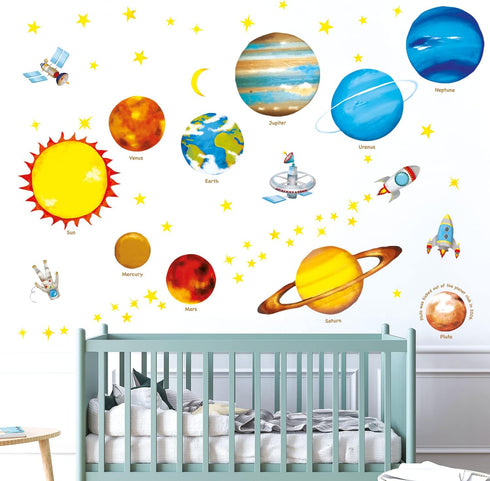 DECOWALL DS4-8007 Planets in The Space Kids Wall Stickers Wall Decals Peel and Stick Removable Wall Stickers for Kids Nursery Bedroom Living Room ...