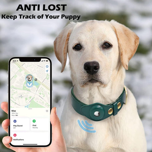 Apple AirTag Dog Collar, Premium Heavy Duty Soft Leather Air Tag Dog Collar Holder, Smart Anti-Loss Dog Collar with AirTag Holder, Dog Collar with...