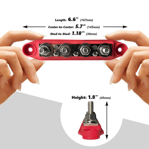 MGI SpeedWare 4-Post Power Distribution Block Busbar 5/16" Studs with Cover, 250 AMP Rating for Automotive, Marine, and Solar Wiring (Red)...
