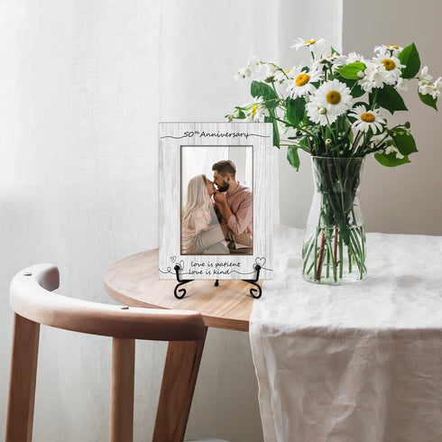 Wooden Photo Frame Anniversary Wedding Gifts Mr And Mrs Gifts for Couples, Wooden Photo Frame with Iron Stand for Tabletop or Desktop Display, Hom...