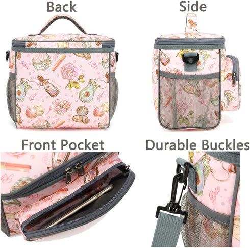 FlowFly Insulated Reusable Lunch Bag Adult Large Lunch Box for Women and Men with Adjustable Shoulder Strap,Front Zipper Pocket and Dual Large Mes...