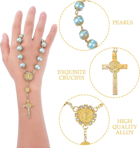 Cobee Car Rosary, 2-Piece Cross Auto Rosary, Rear View Mirror Pendant, Car Hanging Accessories, Interior Decor for Women & Men (Blue Gold)...
