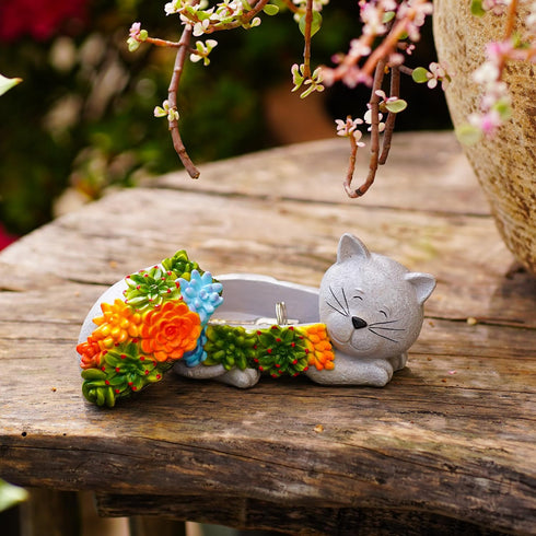 Outdoor Cat Key Hider Statue - Cute Succulent Cat Hide a Key Outdoor Decorative - Small Gift Box for Women, Home Decor & Cat Gifts (Cat)...