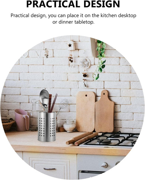 DOITOOL 2PCS Stainless Steel Kitchen Utensil Holders for Countertop Spoon Holder Silverware , Chopsticks Holder Spoon and Fork Holder for Restaura...