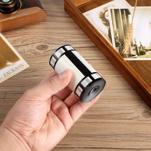 Gejoy 2 Rolls Filmstrip Tape Movie Party Decorations Filmstrip Poly Streamers Movie Reel Decor White and Black Material Film Border Roll for Cinem...