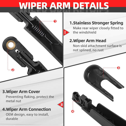 Rear Windshield Wiper Arm Blade Set for Hyundai Santa Fe 2013-2017...