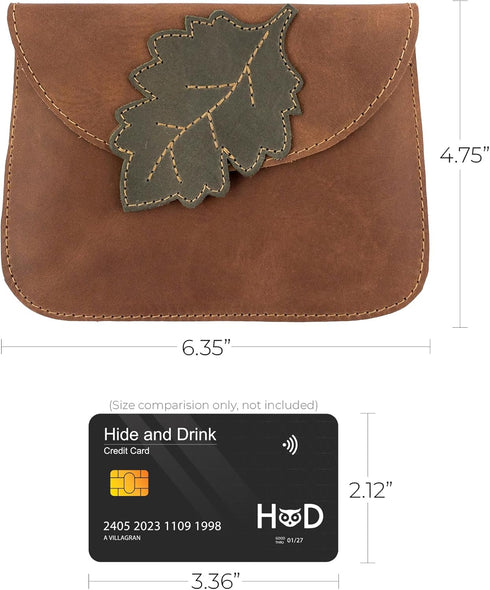 Hide & Drink, Leaves Card Wallet Pouch Handmade from Full Grain Leather, Soft Coin & Cash Organizer, Cable Holder & Accessories Case :: Single Mal...
