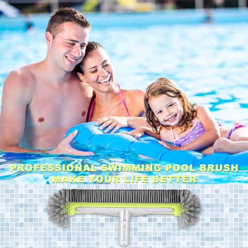Professional Heavy Duty Swimming Pool Wall & Tile Brush?17.5" Round Ends Pool Brush Head with Sturdy Aluminum Handle for Cleans Walls, Tiles & Flo...