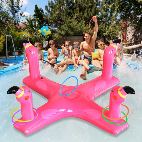 Inflatable Pool Ring Toss Games with 6 Rings, Flamingo Shark Pool Ring Toss Game Summer Pool Toys Party Games for Kids and Adults...