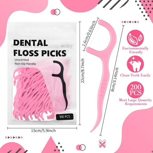 200 Count Dental Floss Picks Bulk Non Breakable Dental Floss Flossers for Adults Tooth Picks Flossers Teeth Cleaning Dental Floss Flossers for Fam...