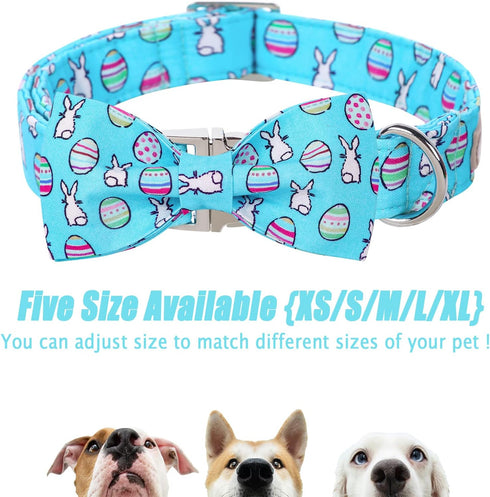 Dog Collar Easter Gift with Bow Tie, Rabbit Egg male Dog Collar with Safety Metal Buckle Adjustable Puppy Collars for Small Medium Large Boy & Gir...