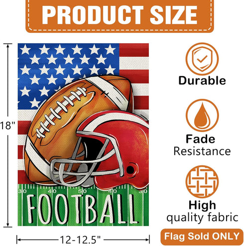 Fall Football Decorative Garden Flag, Autumn America Sports Game Day Yard Outside Home Decorations, Stars Stripes Seasonal Burlap Outdoor Small De...