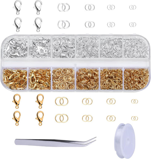 880pcs Open Jump Rings with Lobster Clasps and Tweezers, 4 Sizes Jump Rings Jewelry Findings Kit for Jewelry Repair Keychains and Necklace Making ...