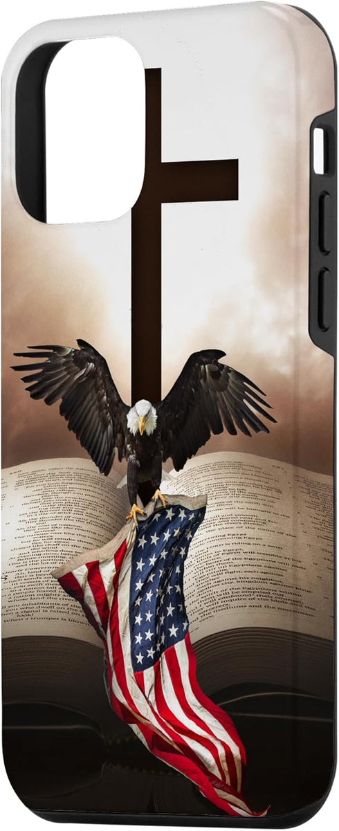 iPhone 12 mini Pretty Christian Cross Bible A Bald Eagle Grip American Flag Case...