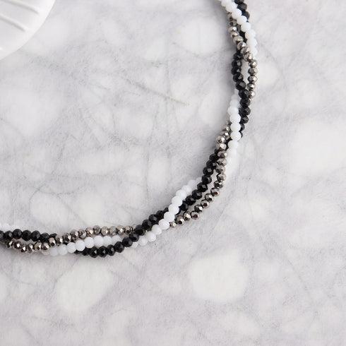 Black White Silver Gemstone Crystal Beaded Layered Choker Necklaces for Women, Dainty Y2k Handmade Triple Stone Beads Chain Twisted Necklace Beach...
