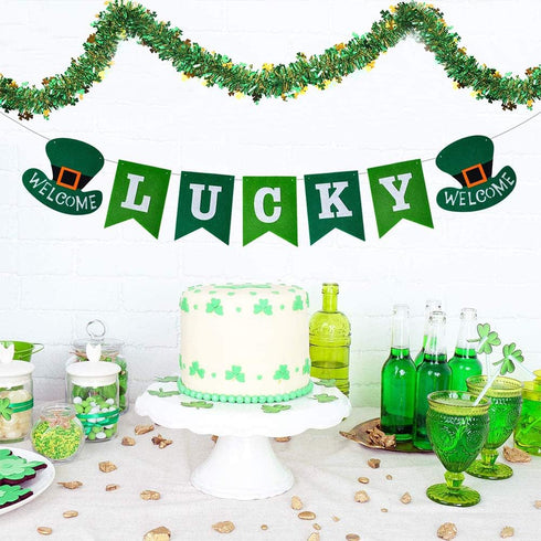 CCINEE 33FT St.Patrick's Day Tinsel Garland,Shamrock Clover Green Gold Metallic Garland for Irish Party Home Decoration...