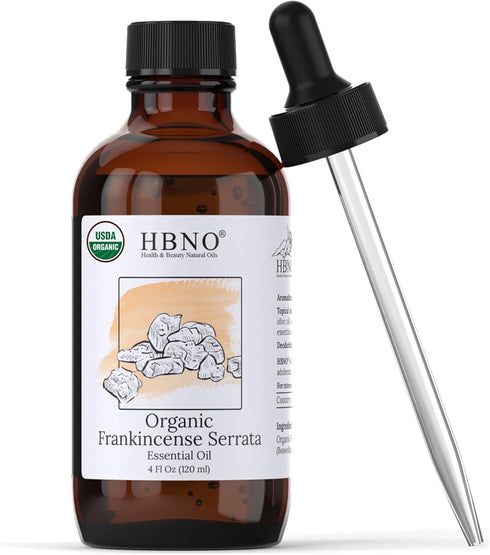 HBNO® California Bottled Organic Frankincense Essential Oil 4 fl oz (120ml) - USDA Certified Organic Frankincense Oil - Organic Frankincense Essen...