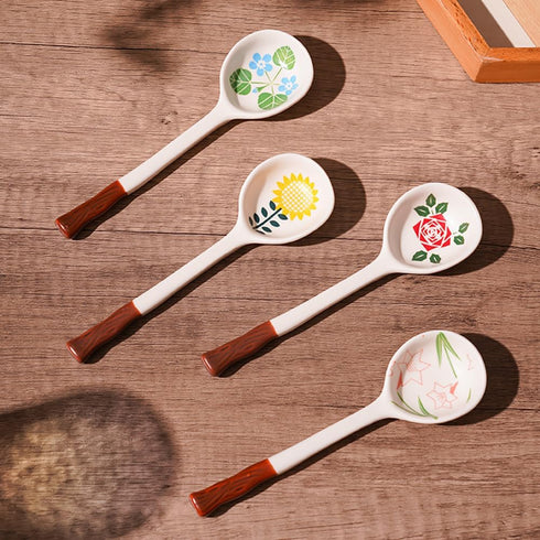 Ceramic Soup Spoons Set Asian Spoons Chinese Japanese Tablespoon for Ramen Pho Wonton Dumplings Miso - Set of 4...