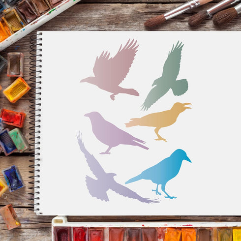 FINGERINSPIRE Crow Stencil 11.7x8.3 inch Raven Stencil Primitive Flying Raven Pattern Stencil Reusable Crow Painting Stencil DIY Craft Stencils fo...