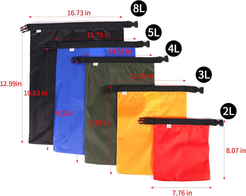 Dry Bags Waterproof Set, 5 Packs Ultralight Waterproof Bags Small Stuff Sack Water Proof Bag Dry Packs, Outdoor Dry Bag Keep Gear Dry for Backpack...