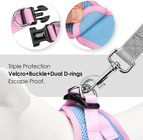 PHOEPET Step-in Dog Harness,Reflective Adjustable Dog Vest Harness, Soft Pet Walking Jacket with 2 Metal Leash Hooks for Dog and Cat(Baby Blue Bas...