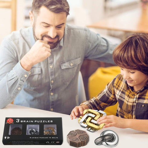 3 Pieces Brain Teaser Metal Puzzle Toy, Handheld 3D Unlock Interlocking Puzzle, Metal Knot Puzzle Mind Games for Adults Teens Educational Toy Gift...