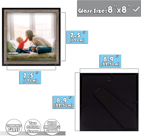 Golden State Art 8x8 Picture Frame - Wall Display or Tabletop Display Pictures - Real Glass, Displaying Family Photos, Landscape Photos, Artwork -...
