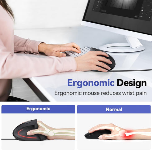 TECKNET Wired Mouse, 6400 DPI Ergonomic Mouse 6 Buttons Silent Mouse 4 Adjustable DPI Vertical Mouse Compatible with Windows/Chrome/Laptop/Compute...