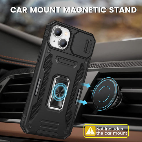 Maxdara for iPhone 14 Case & iPhone 13 Case with Slide Camera Cover & Built-in 360° Rotating Ring Kickstand & Glass Screen Protector Protective Co...