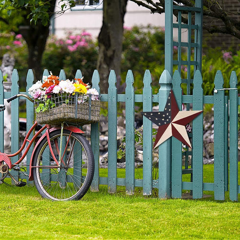 Metal Barn Star Yard Sign Patriotic Garden Stakes Hanging Star Ornament with Stake Outdoor 4th of July Lawn Decoration Party Supplies USA Flag Dec...