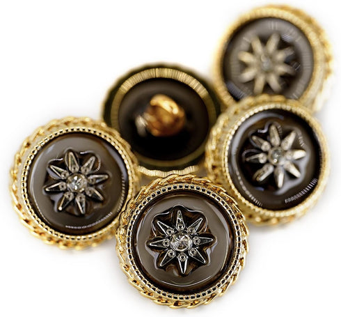 Star Inlaid Translucent Brown Sewing Metal Shank Buttons 10 Pcs - 20mm, 13/16"...