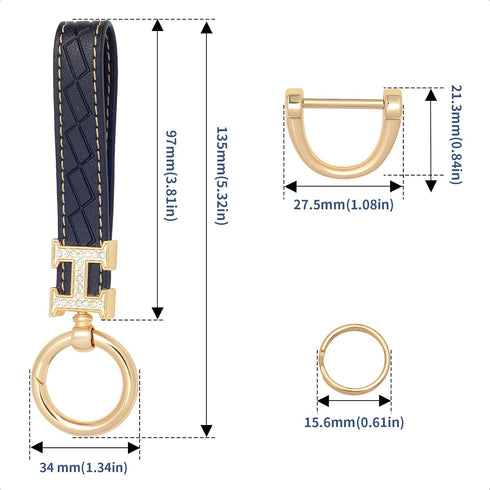 Black Leather double Bling Rhinestones keychain Fingerprint Resistant Plating Metal Key Chain Ring...